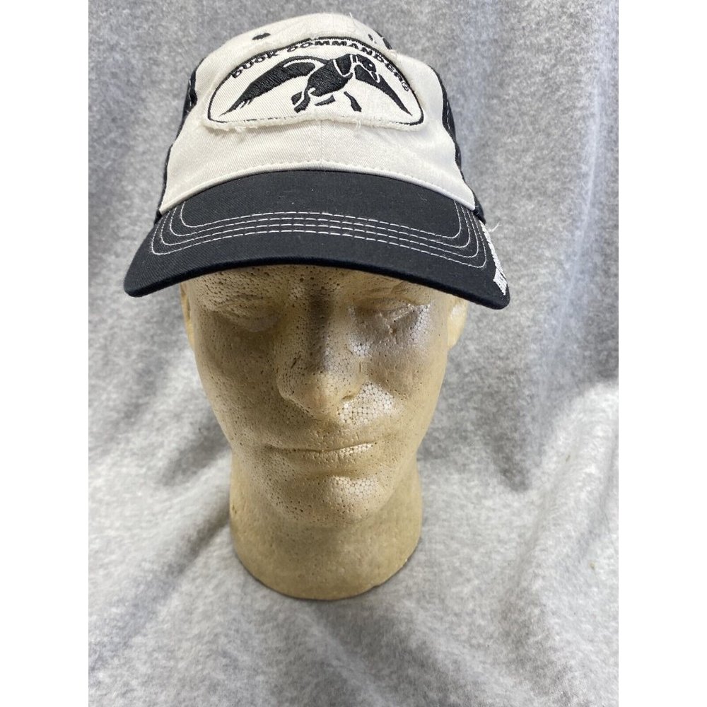 Duck Commander Tattered Patch Hat Cap Black/White Embroidered Adjustable Cotton